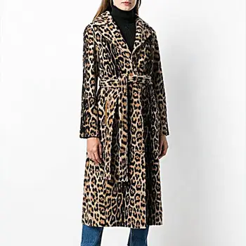 

2018 New Women Fluffy Faux Fur Coat Winter Warm Leopard Print Long Sleeve Loose Outerwear Turn-down Collar Long Coats X3