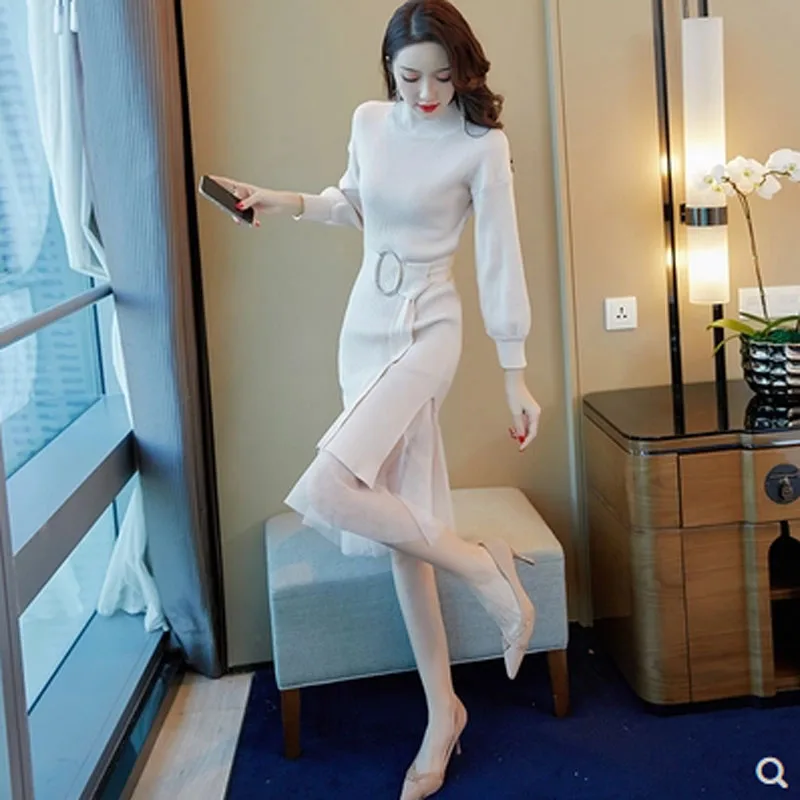 2018Knitted netting two dresses autumn winter light wind women's suit temperament goddess little fragrant | Женская одежда