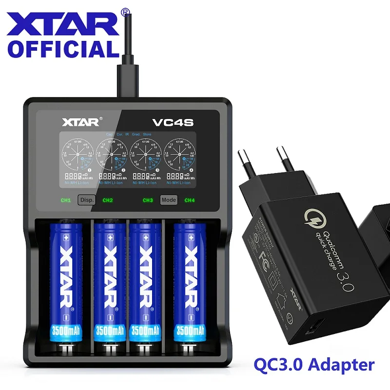 USB Зарядное устройство XTAR VC4S QC3.0 быстрой зарядки 5V 2.1A ЕС штекер Micro USB Зарядное устройство 3,7 V 1,2 V AA AAA Батарея Зарядное устройство для 18650 Батарея - Цвет: VC4S With QC3.0-EU