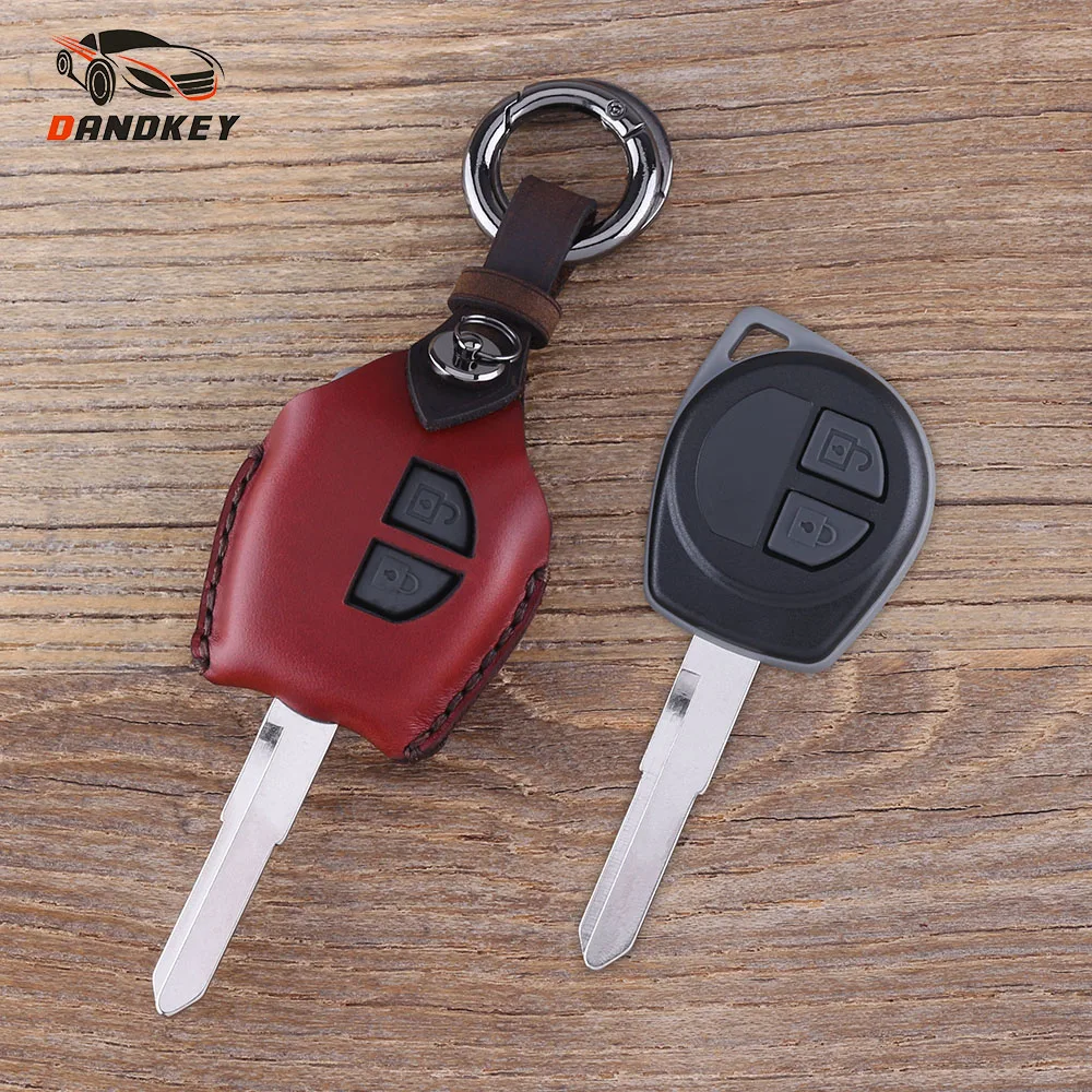 

DANDKEY 2 Buttons Genuine Leather Protector Key Case Shell Cover For SUZUKI /IGNIS /ALTO /SX4 /VAUXHALL /AGILA