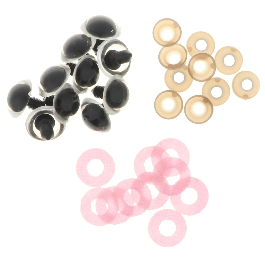 10pcs 16mm Glittering Plastic Round Safety Eyes Glitter Nonwovens + Washers for Teddy Bear Plush Animal DIY Craft Supply - Pink