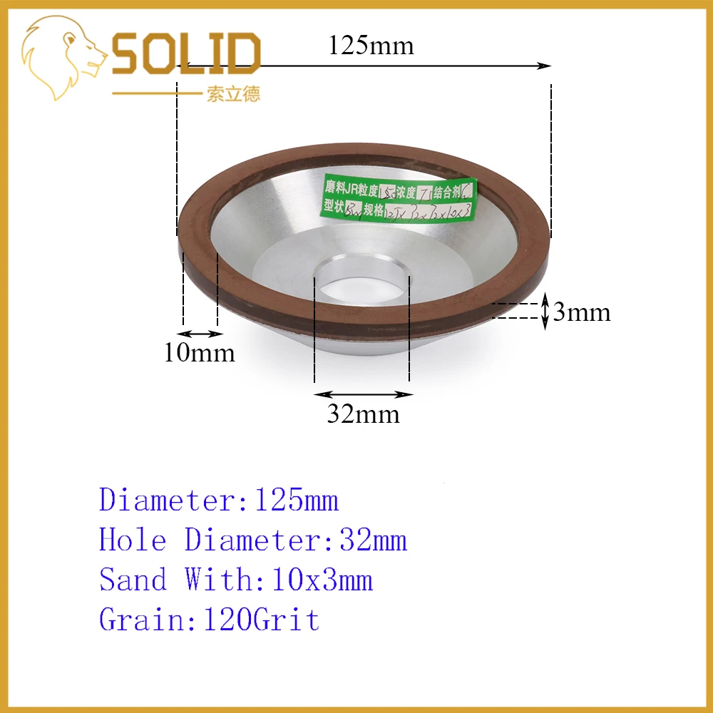 1 шт. алмазный шлифовальный круг, шлифовальный круг для вольфрамовой стали, Фрезерный инструмент, точилка, шлифовальная машина, аксессуары, различные размеры - Наружный диаметр: 125x32x10x3 120Grit