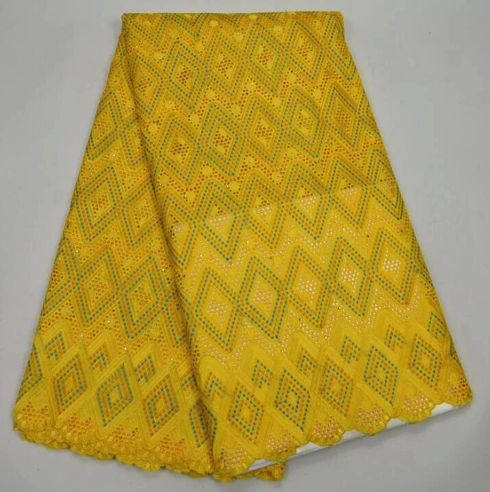 

African Lace Fabric Wholesale African Cotton Swiss Voile Lace Fabric Embroidered Rhinestones lace Fabric For Party Dress