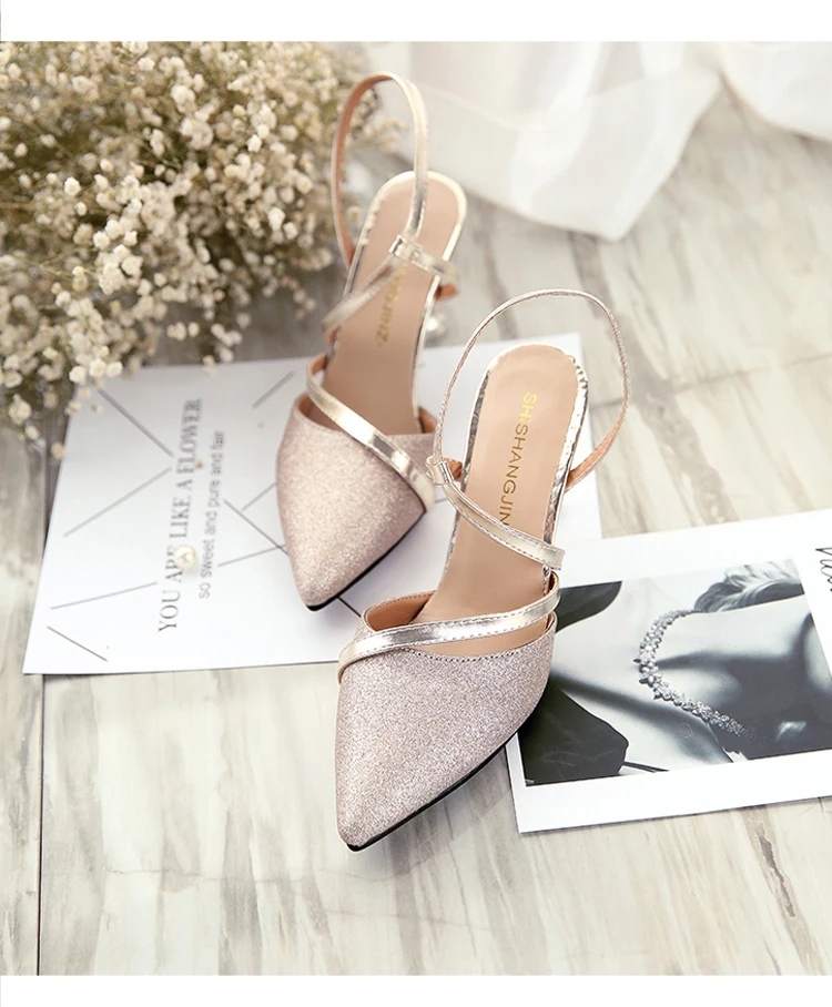 Новая Летняя обувь на высоком каблуке с baotou модная обувь мелкой серебряные сандалии женские сандалии Sandalias femeninas s087