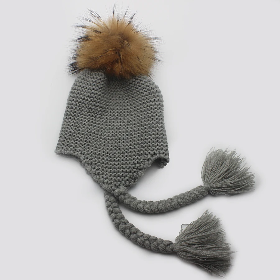 best beanies for men Children Winter Warm Raccoon Fur Knit Hats Girls Boys 100% Real Fur Pompom Beanies Cap kids Crochet Baby Hats Beanie Caps winter beanie