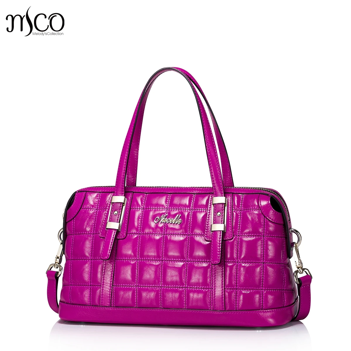 

2016 New Fashion Embossed Grid Boston Bag Women's Genuine Full Grain Leather Tote Bag Top Handle Handbag Ladies Shoulder Bag