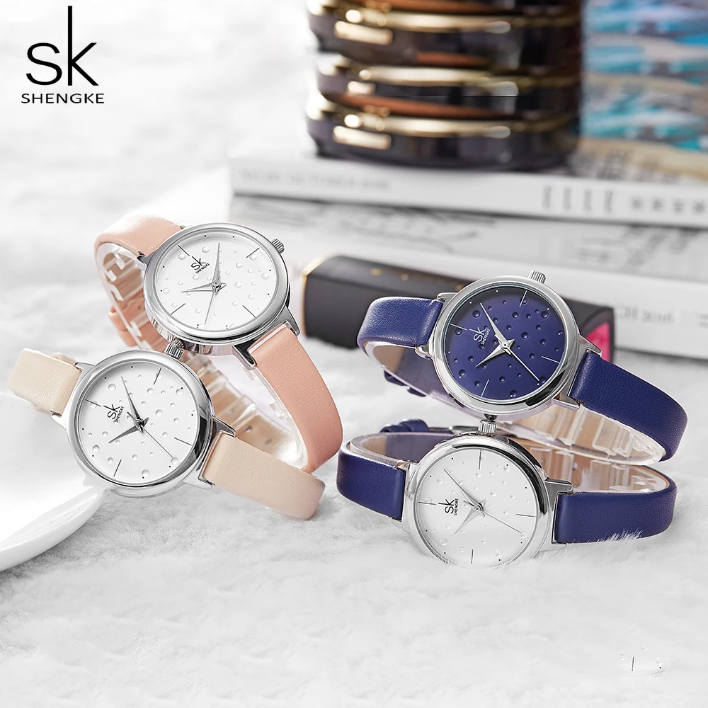 Shengke модные простые кожаные женские часы Дамская мода повседневная одежда кварцевые часы женский подарок Montre Femme Reloj Mujer