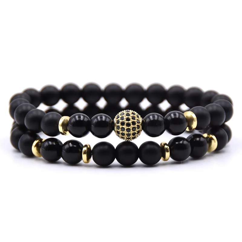 

2pc/sets Natural stone 8mm bead Bracelet men Micro Pave CZ 10mm Disco Ball Charms Bracelets for women Men jewelry pulseira