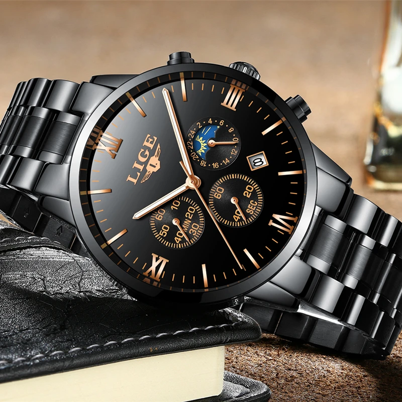 LIGE Watch Men Fashion Sports Quartz Clock Mens Watches Top Brand Luxury Full Steel Business Waterproof Watch Relogio Masculino