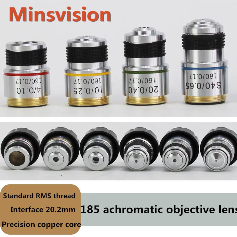 

Biological microscope objective lens 185 achromatic objective lens 4X 10X 20X 40X 60X 100X microscope accessories