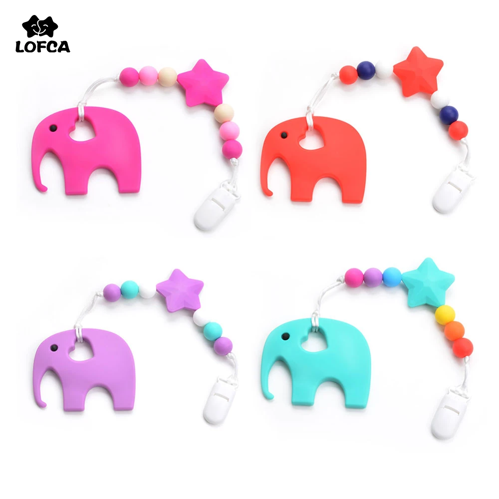 Silicone Elephant Pacifier BPA Free Baby Teether Hand made Funny Colorful Bead Clip Holder Pacifier Clips Soother Chain For Baby
