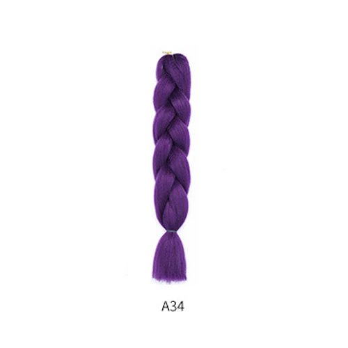 Плетеные волосы канекалон, один цвет, косички, огромные синтетические косички для наращивания волос в коробке, 24 дюйма, 100 г - Цвет: A34