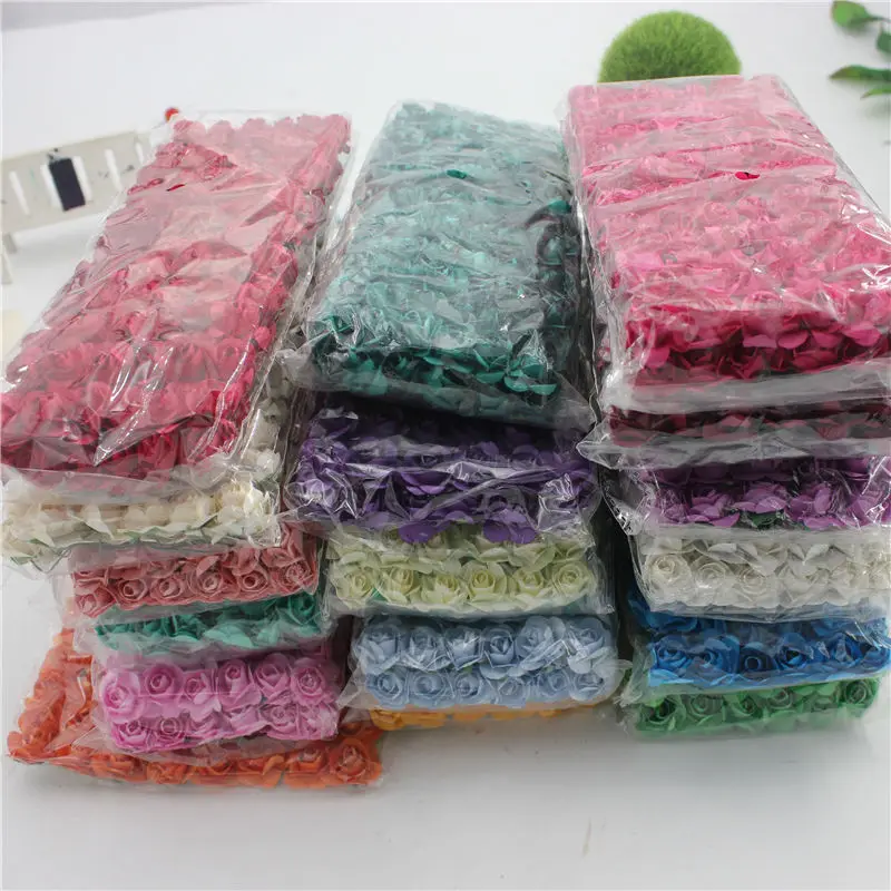 

144 pcs / lot 1.8 cm Mini Paper Rose Flower Bouquet Wedding Decoration Flower For DIY Scrapbooking Paper Flowers Paper Flowers
