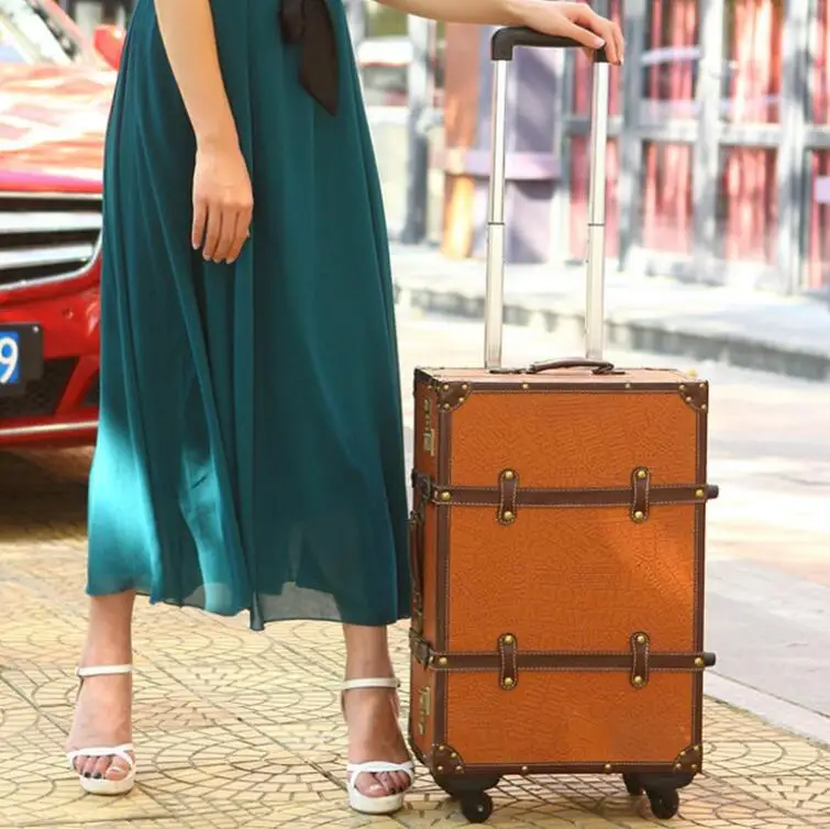 only luggage CHENGZHI 2" 24" 2" дюймов ретро PU кожа женские багажные наборы сумки Спиннер чемодан колеса - Color: only luggage
