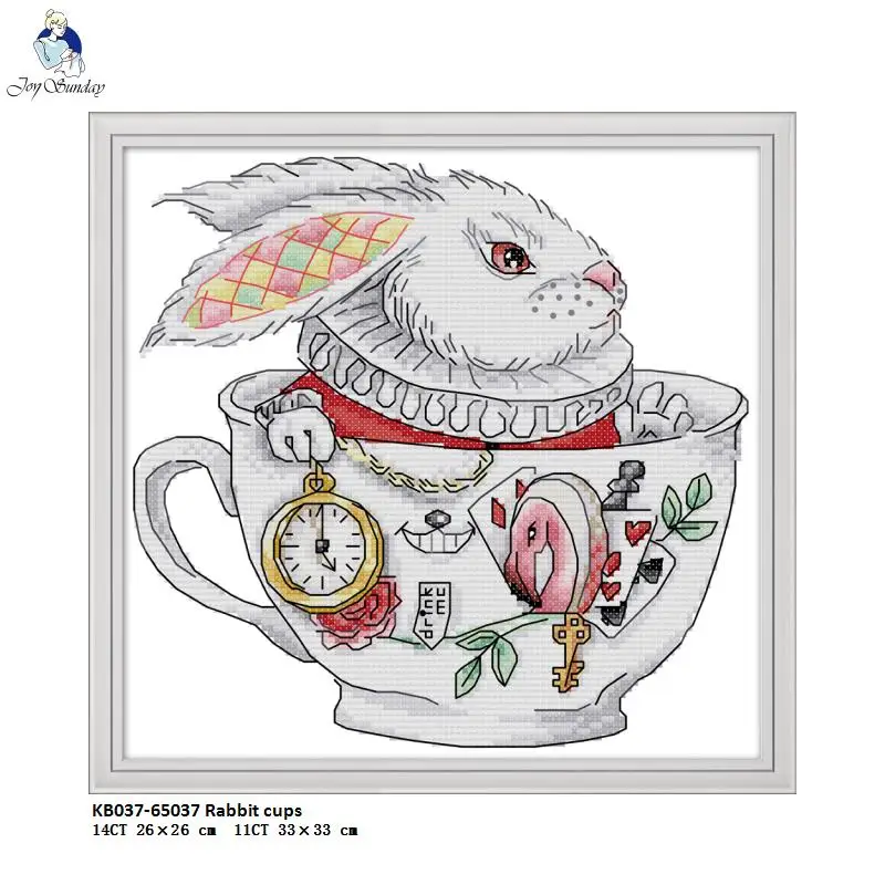 

Teacup Rabbit Patterns,Printed on Fabric DMC Cotton Thread 14CT 11CT Cross Stitch kits,Embroidery Needlework Sets Home Decor