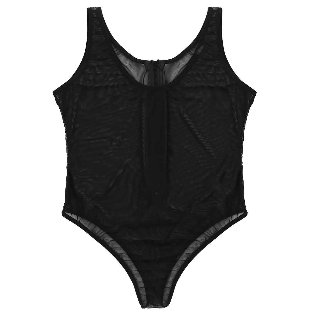 TiaoBug женское черное прозрачное нижнее белье в сетку без рукавов на молнии с высоким вырезом, боди Плюс Размер, сексуальное боди