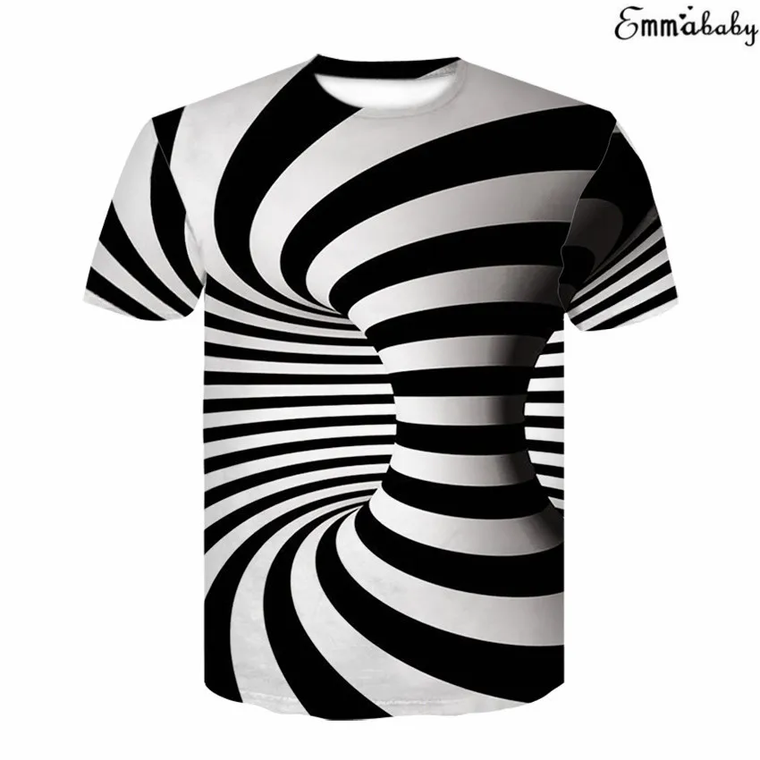 Брендовая мужская футболка с принтом, забавная футболка, Оптическая иллюзия, черно-белый графический пуловер с круглым вырезом, Женская 3D футболка