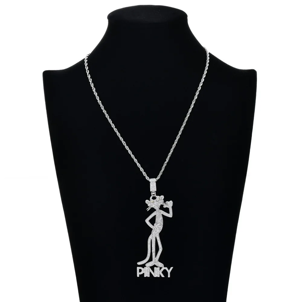 Микро проложили AAA кубического циркония Bling Iced Out Ankh крест Розовая пантера Подвески ожерелье для мужчин хип хоп рэппер ювелирные изделия серебро