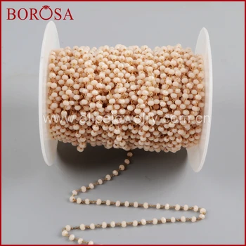 

BOROSA Gold Color Or Silver Color 3mm Beige Glass Beads Chains Beaded Chain for Fashion Necklace Jewelry Making JT176