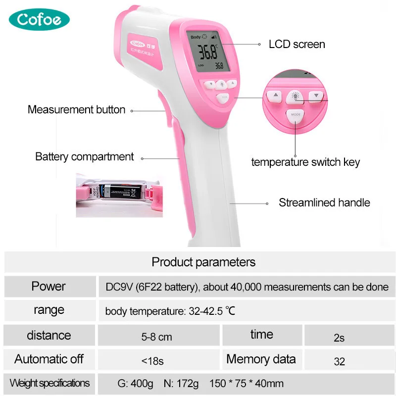 Cofoe Инфракрасный Электронный Детский термометр цифровой Бесконтактный лоб медицинский прибор для измерения температуры тела