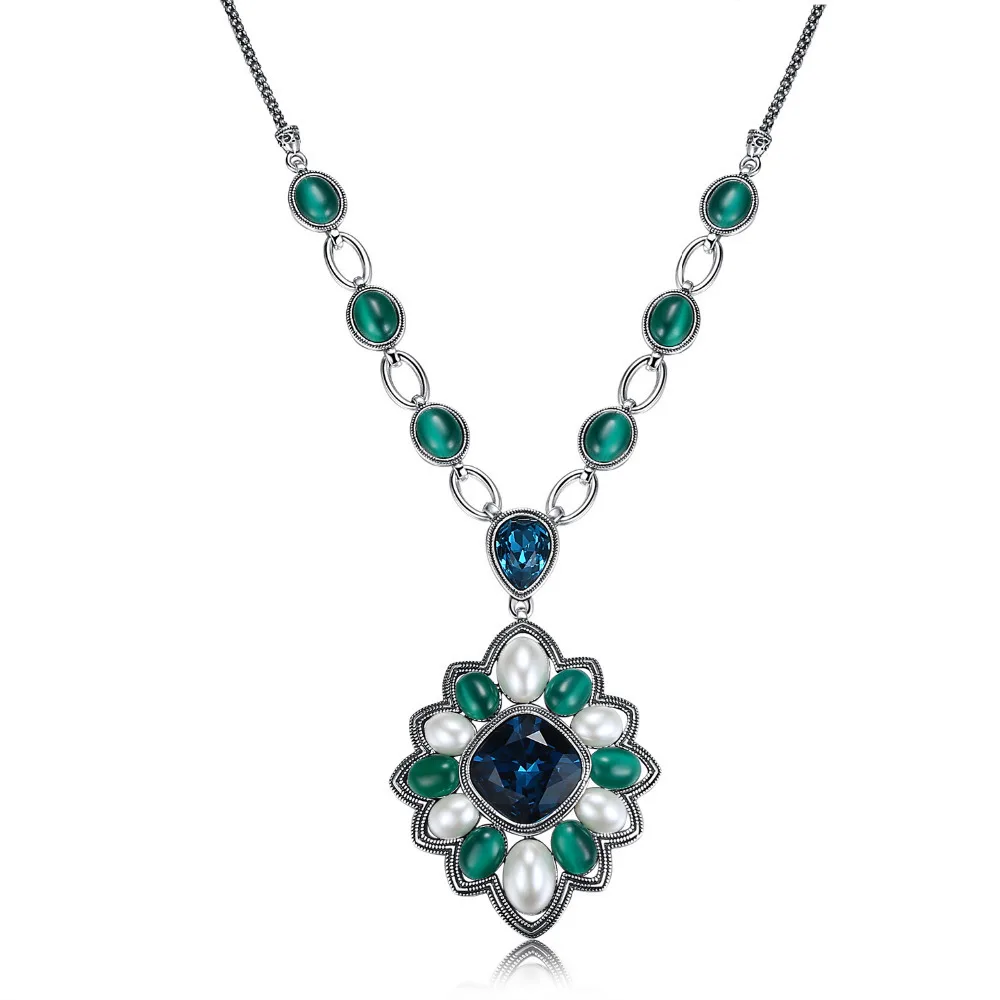 

Luxury Gold-color Red Crystal with Pink Opal Flower Design Women Long Pendant Necklace 27.5