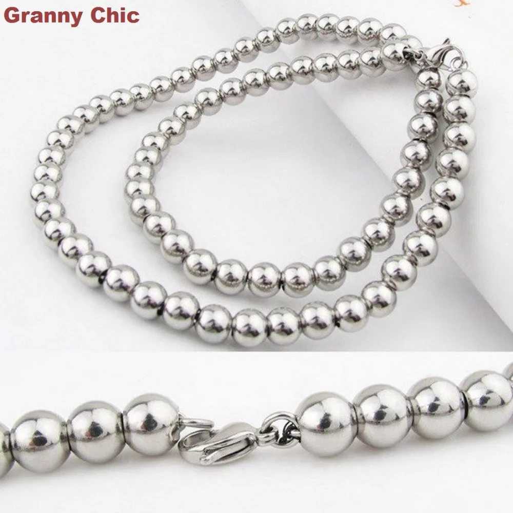 Granny Chic 6 мм "-40" модное мужское серебряное ожерелье из нержавеющей стали с круглыми шариками ручной работы