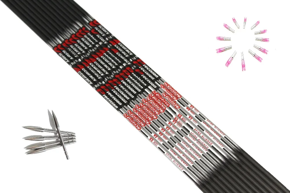 Günstig 12 stücke shoting carbon pfeil welle ID4.2mm 700 800 900 + 12 stücke pin nocke + 12 stücke edelstahl ziel punkt für DIY