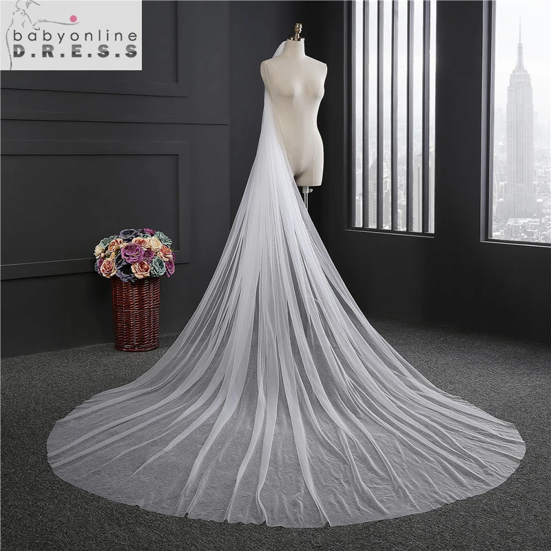 

Elegant Wedding Veil 3 Meters Long Soft Bridal Veils With Comb One-layer Ivory White Color Bride Wedding Accessories