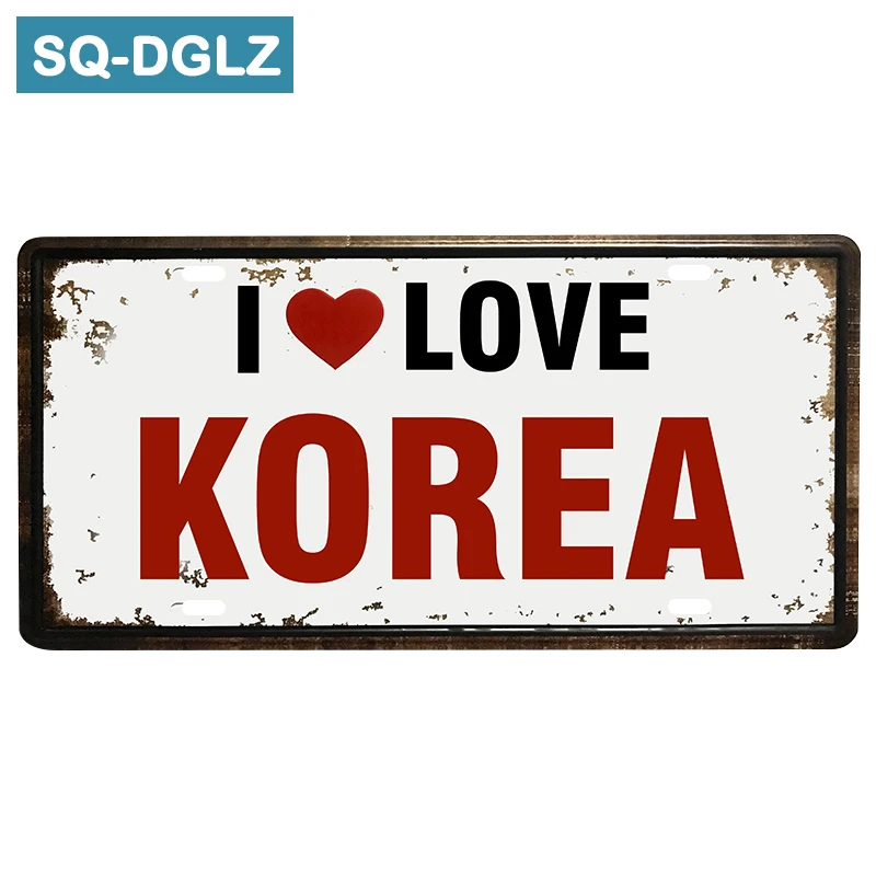 

[SQ-DGLZ]Exclusive I Love KOREA License Plate Bar Wall Decor Tin Sign Vintage Metal Sign Home Decor Painting Plaques Poster