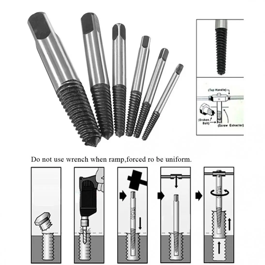 5Pc Screw Extractor Set Easy Out Drill Bits Broken Screws Remover For Drilling