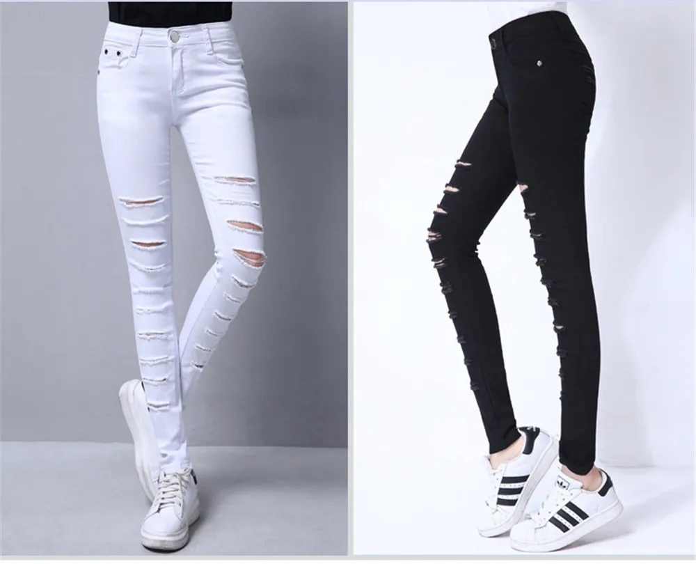 Whole cotton Hollow out hole Elastic force Pencil pants Leggings high waist jeans woman skinny women jeans mujer jean plus size