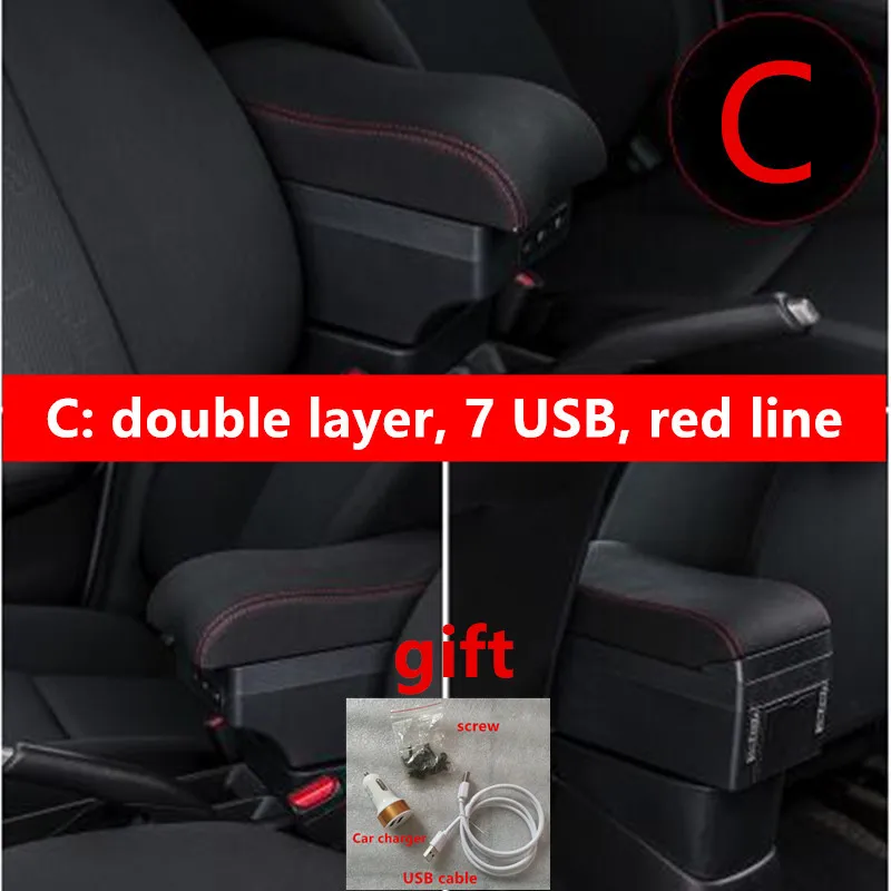 For kia picanto Armrest box central Store content box with cup holder ashtray with USB interface - Название цвета: C black red line