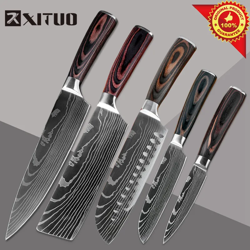 

XITUO Razor Sharp Kitchen Knives Paring Utility Santoku Slicing Chef Damascus Veins Paka Wood Handle Stainless Steel cook Knife