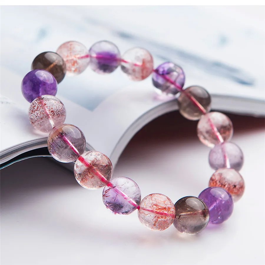 Natural Super Seven Melody Stone Bracelet 13mm Colorful Crystal Stretch Round Beads Bracelet For Women Female AAAA (3)