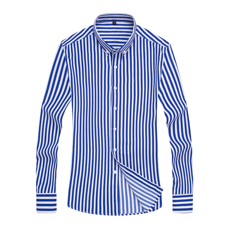 Button-down Collar Non-Iron Striped Shirts Mens Clothes 2018 Long Sleeve Mens Dress Shirts Casual Slim fit Men Social Shirt