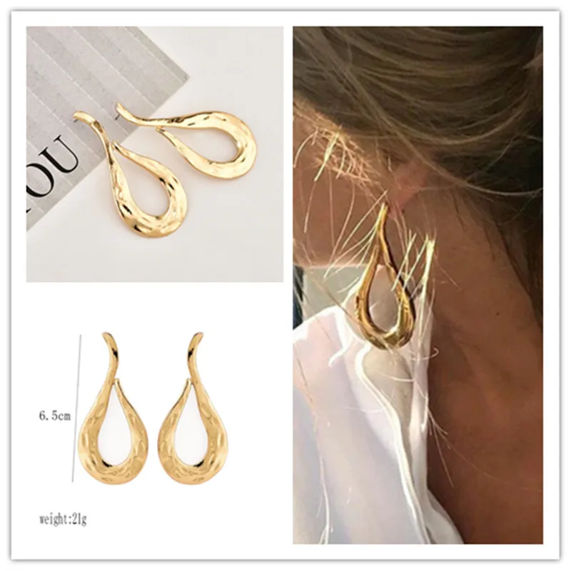 

New Trendy statement Gold Earring 2019 Water Geometric Fashion Aluminium Alloy Gold color Drop Earrings for Women Jewelry