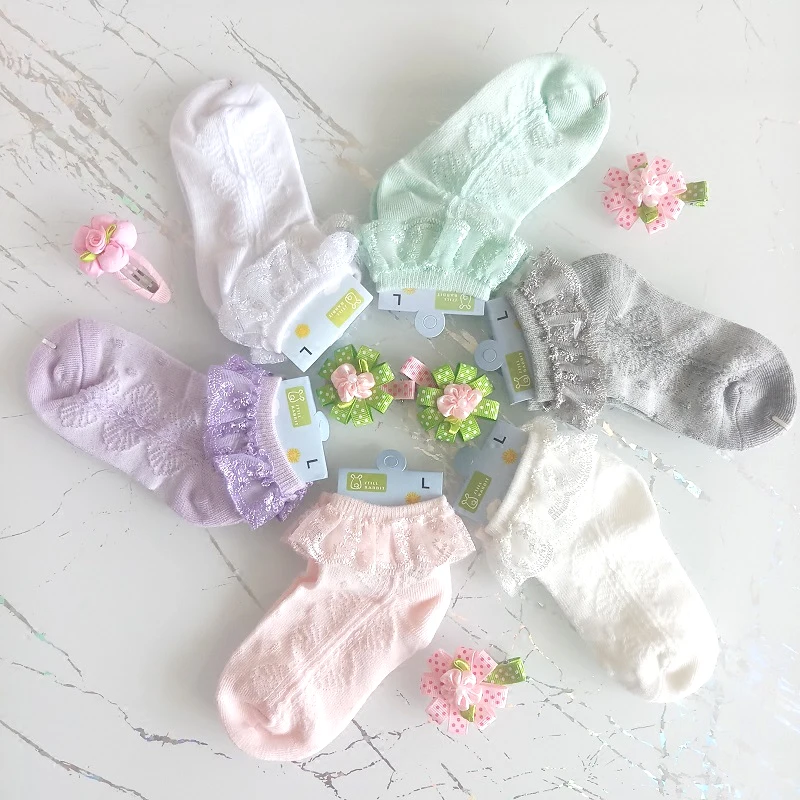 

New Cotton Girls Socks With Lace Princess Newborn Baby Socken Ruffle Frilly Ankle Short Socks Solid Children Socks Summer