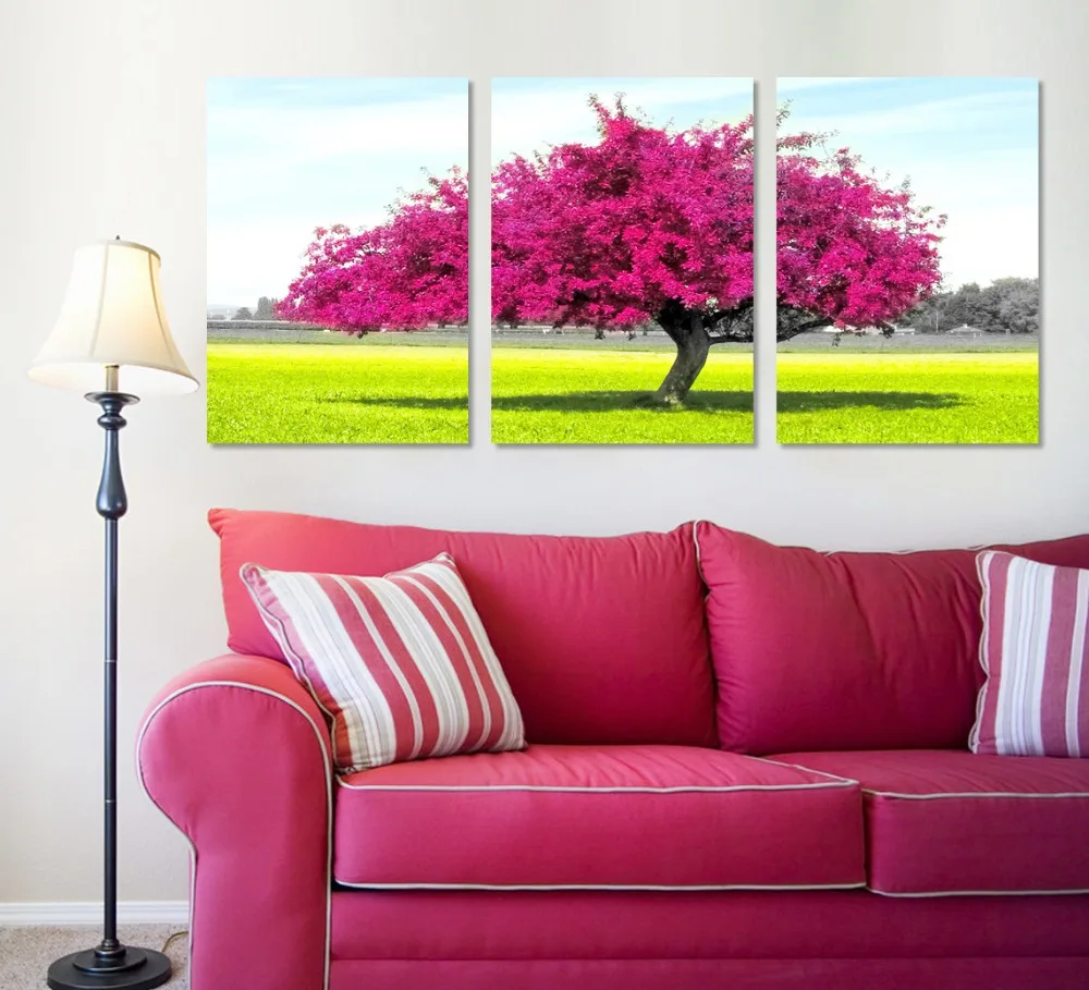Unframed 3 Piece Wall Art Canvas Painting Cute Lovely Red Tree Modular
