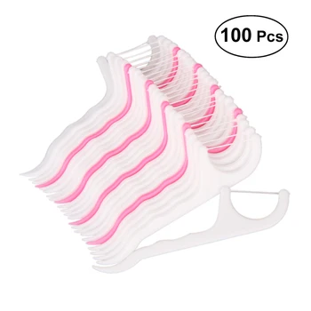 

100pcs Plastic Oral Floss Stick Nylon Wire Portable Teeth Care Cleaner Cleaning Tools Set (White and Pink)