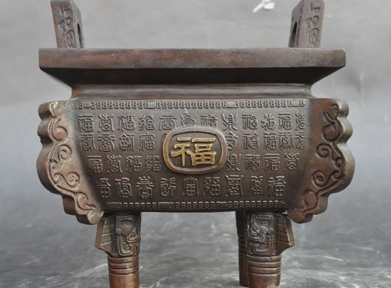 

8" chinese buddhism bronze Ancient text statue Tripod ding incense burner Censer