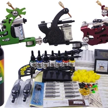 Дешевый профессиональный набор для татуировок в комплекте 3 шт. Пулеметы 7 цветные чернила подстаканник 50 шт. иглы-наконечники ручка блок питания