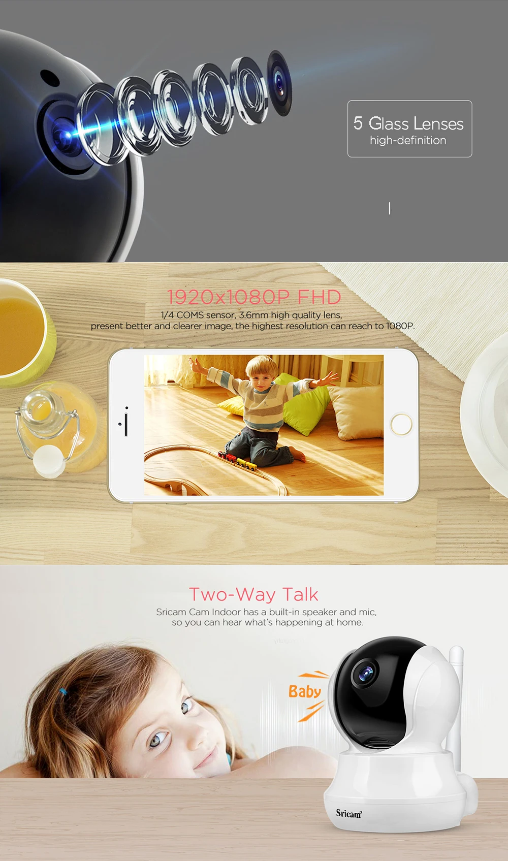 Sricam SP020 1080P IP Surveillance Camera Indoor Auto-tracking 