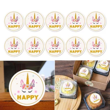 

200 pieces / bag unicorn round seal sticker "thankyou" gift bag candy box sticker baking packaging stickers "happy"