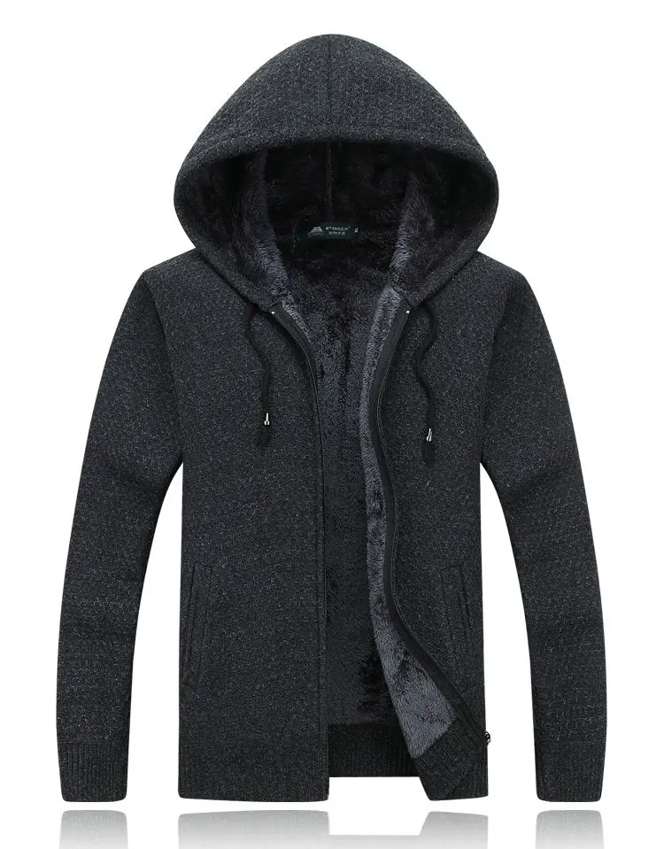 Autumn Winter Thick Warm Knitted Sweater Men Hooded Casual Solid Cardigan Men Fashion Mens Sweatercoat