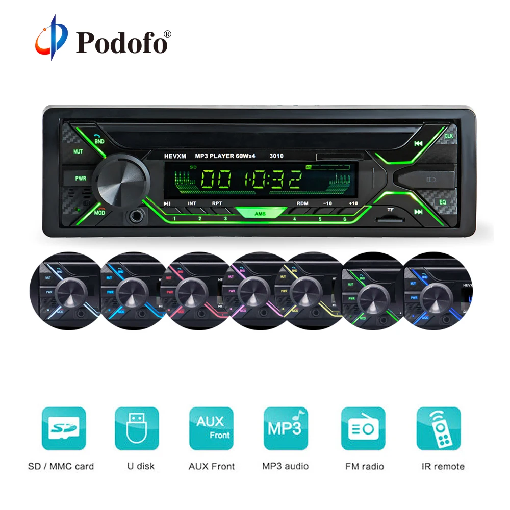 Podofo автомобиль, Радио стерео плеер Bluetooth Авторадио телефон AUX-IN MP3 FM/USB/1 Din/пульт дистанционного управления 12 В аудио стерео Авто плеер