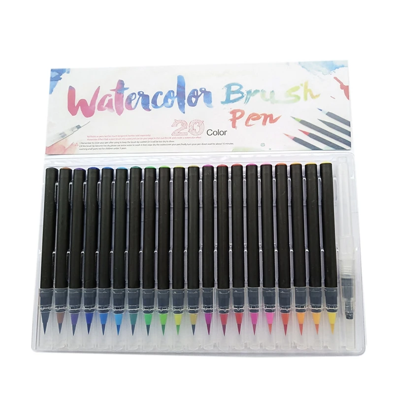 

20 Color Watercolor Pen Color Soft Hook Mark Pen Fine Line Point Colored Pens Art Water Based Assorted Ink Drawing
