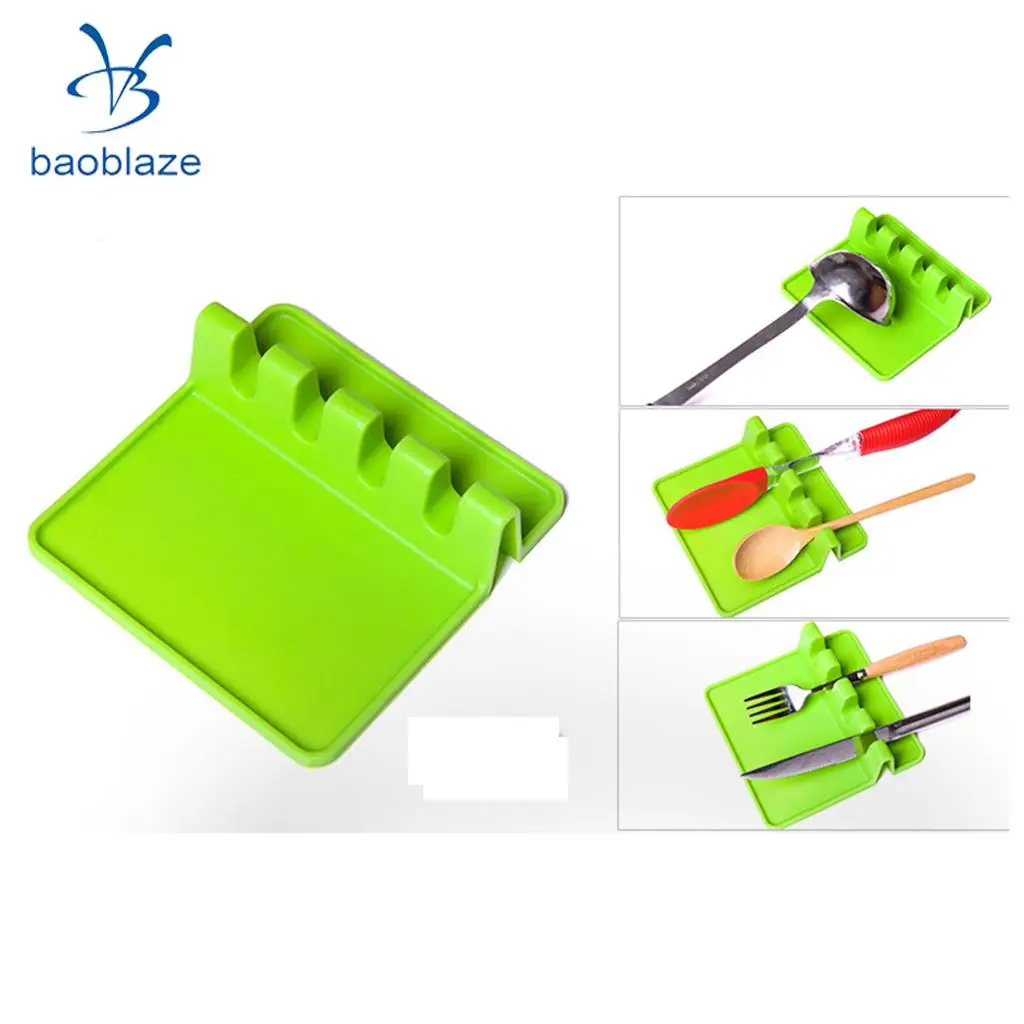 Baoblaze Heat Resistant Silicone Utensil Rest Ladle & Spoon Holder Kitchen Tool Green Gray 2 Colors