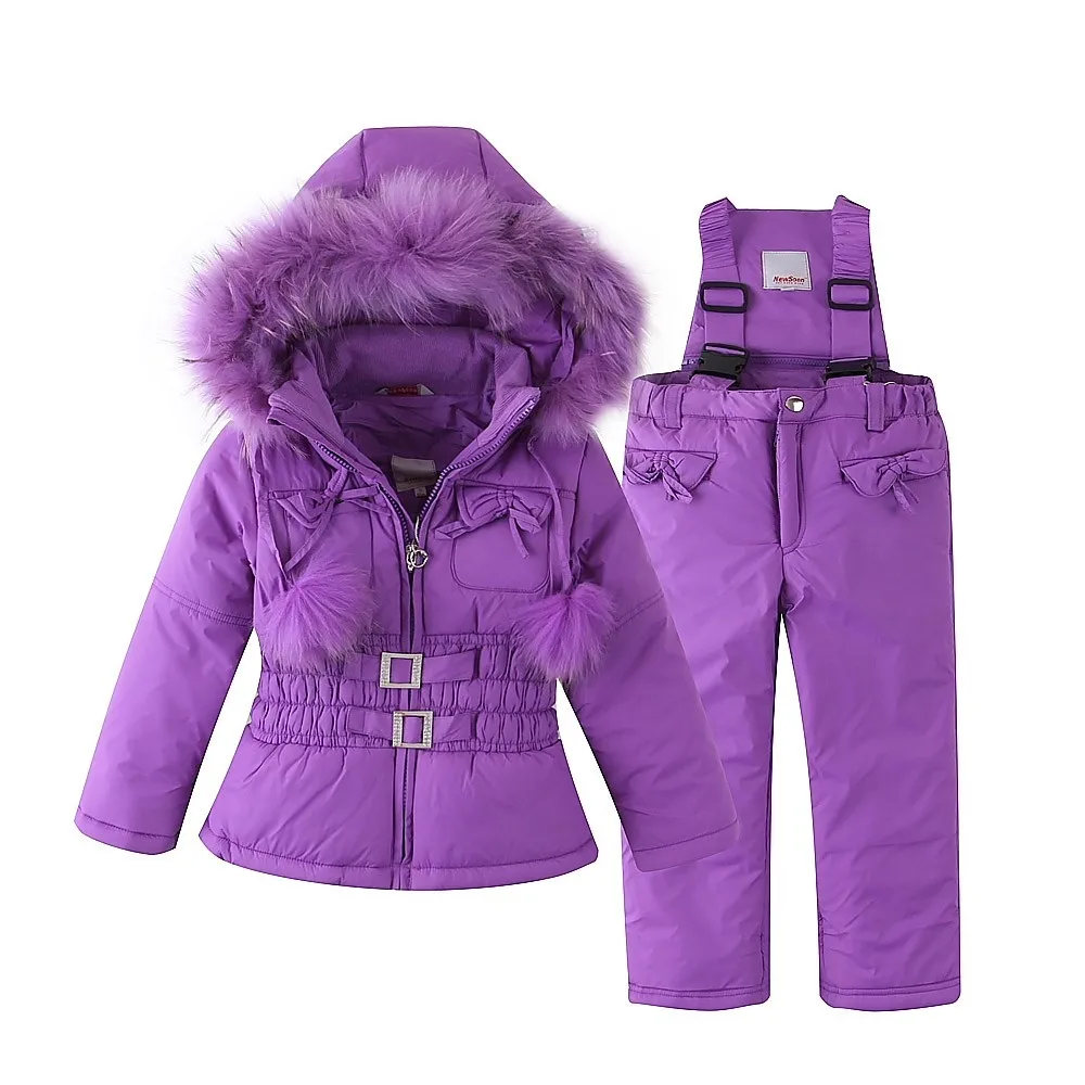 

Snowsuit Outdoor Ski Set for Baby Girl Winter Warm Snow Suit Waterproof Windproof Hooded Jacket Faux Fur with Ski-pants