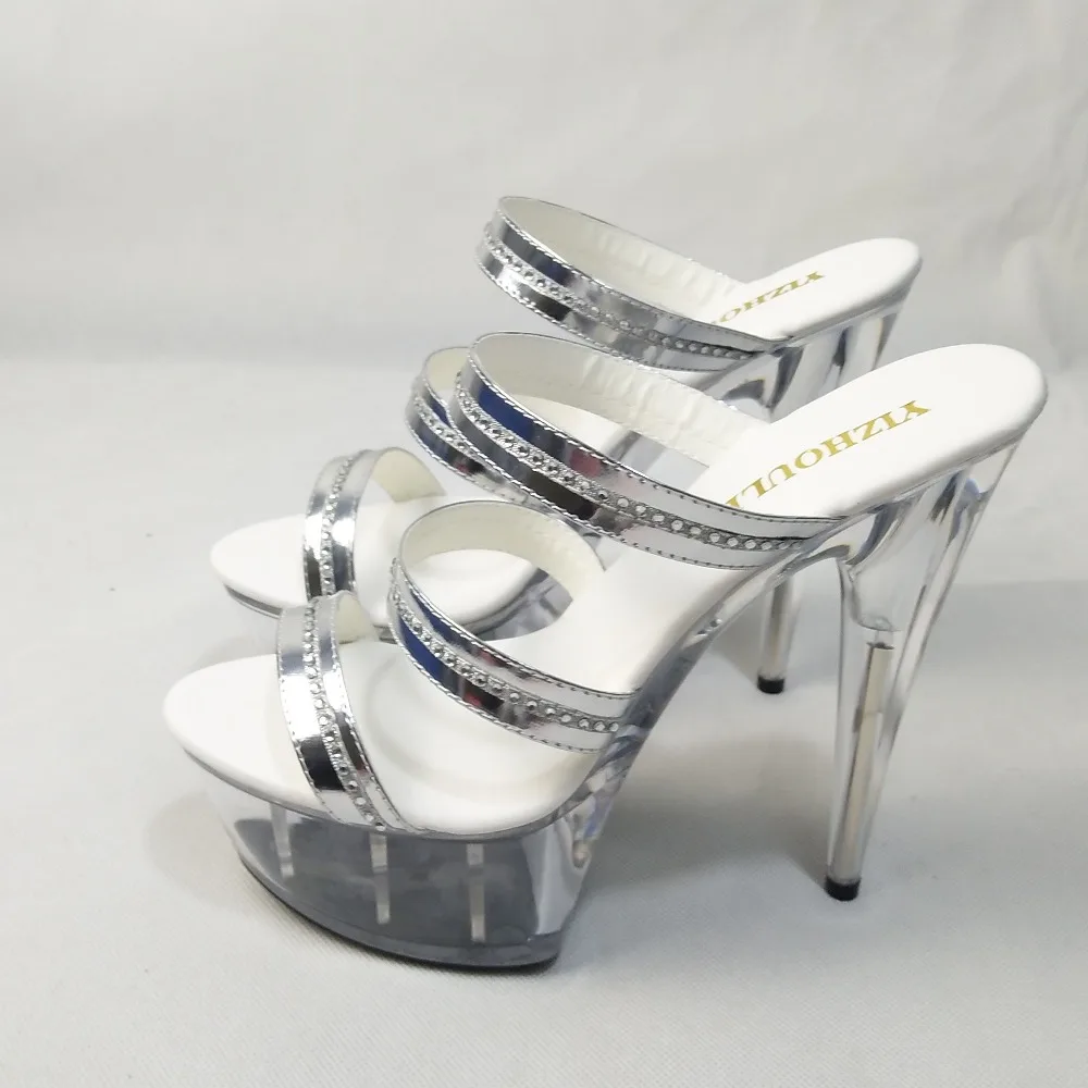Professional pole dancing fashion sexy shoes 15 cm high-heeled shoes/sandals white crystal
