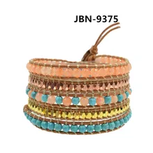 Pulseras de cuero Para Las Mujeres 2016 de Múltiples Capas de Pulseras y Brazaletes de La Joyería Bohemia Accesorios cuentas de piedras naturales JBN-9375